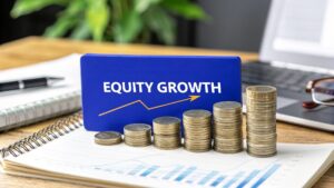 Equity growth concept with stacked Australian coins and financial chart