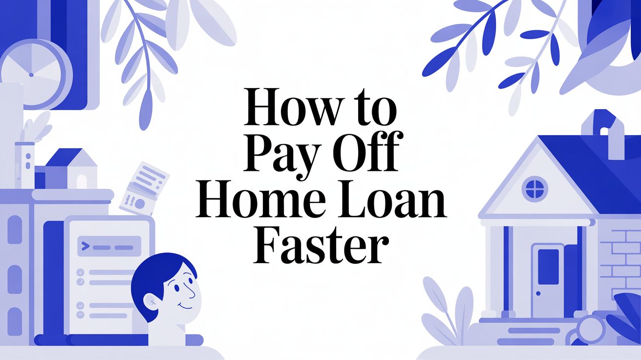 Illustration showing a house and financial icons with the text “How to Pay Off Home Loan Faster”.