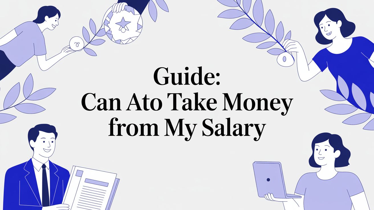 Illustration of workers and an employer representing an ATO salary garnishee for unpaid tax debt.