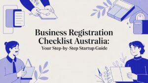 Illustrated cover image for a guide on business registration in Australia.