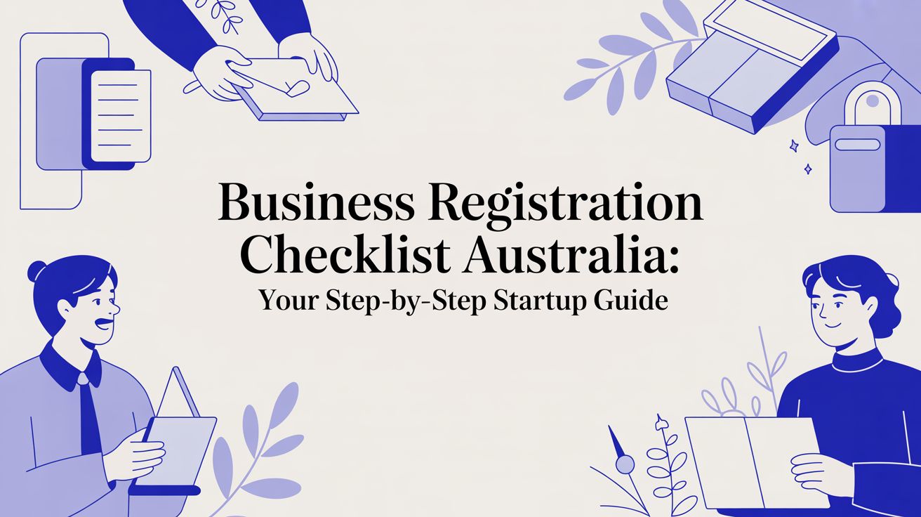 Illustrated cover image for a guide on business registration in Australia.