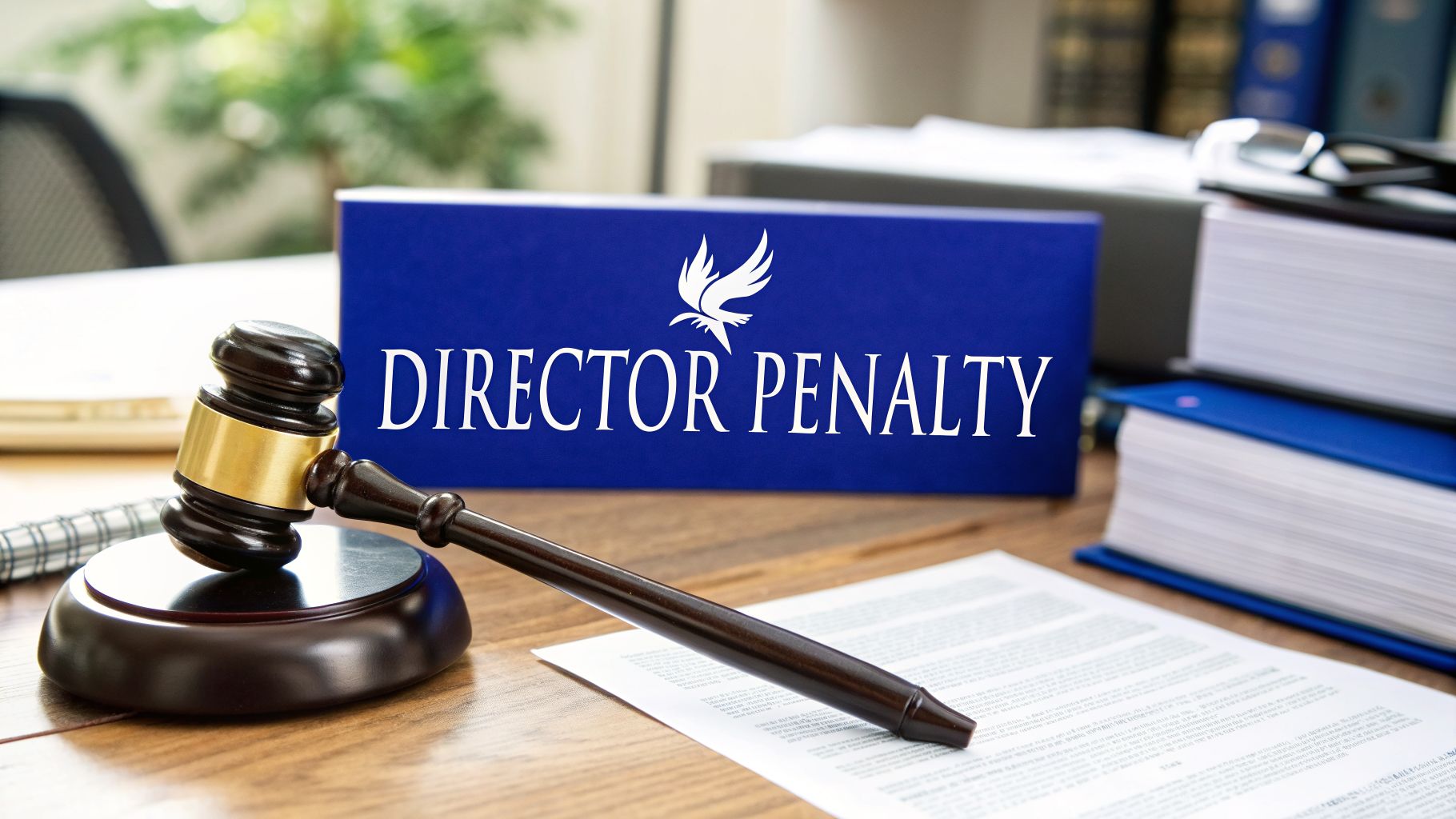 Director penalty notice concept with judge gavel and legal books representing ATO director liability for unpaid company tax debts in Australia