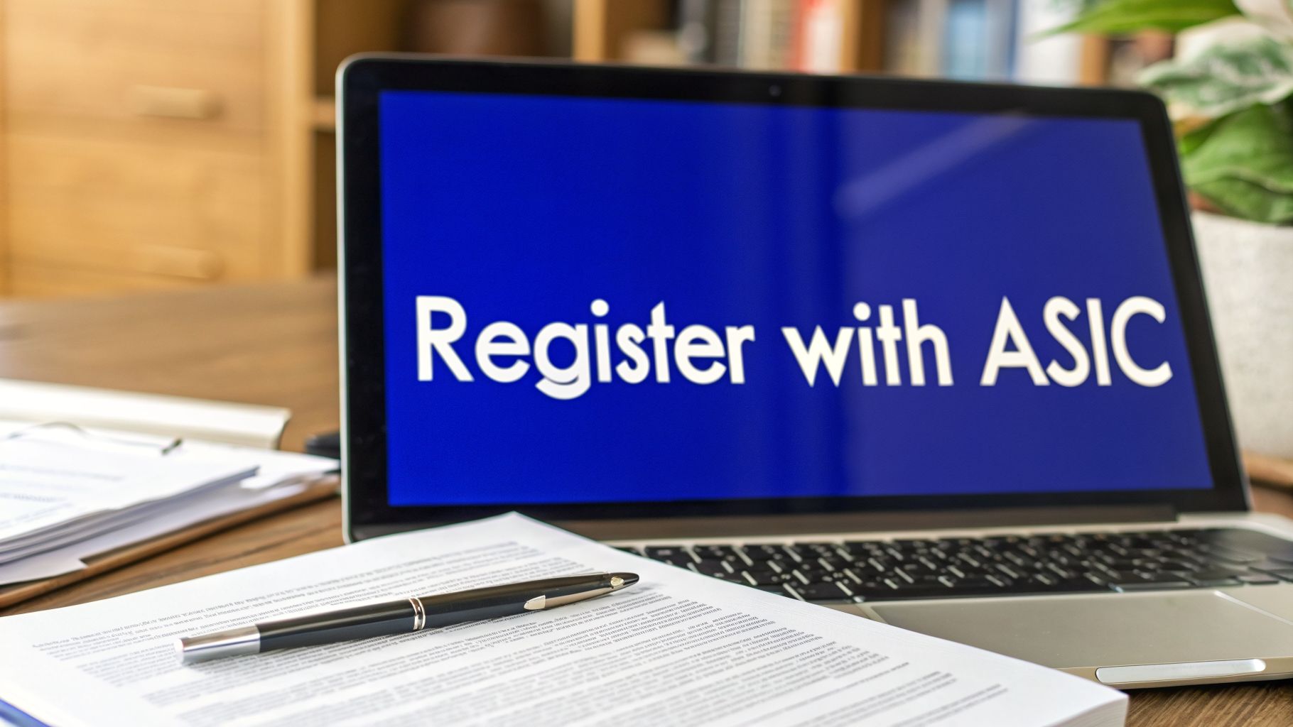 Register with ASIC displayed on laptop screen during Australian company registration process